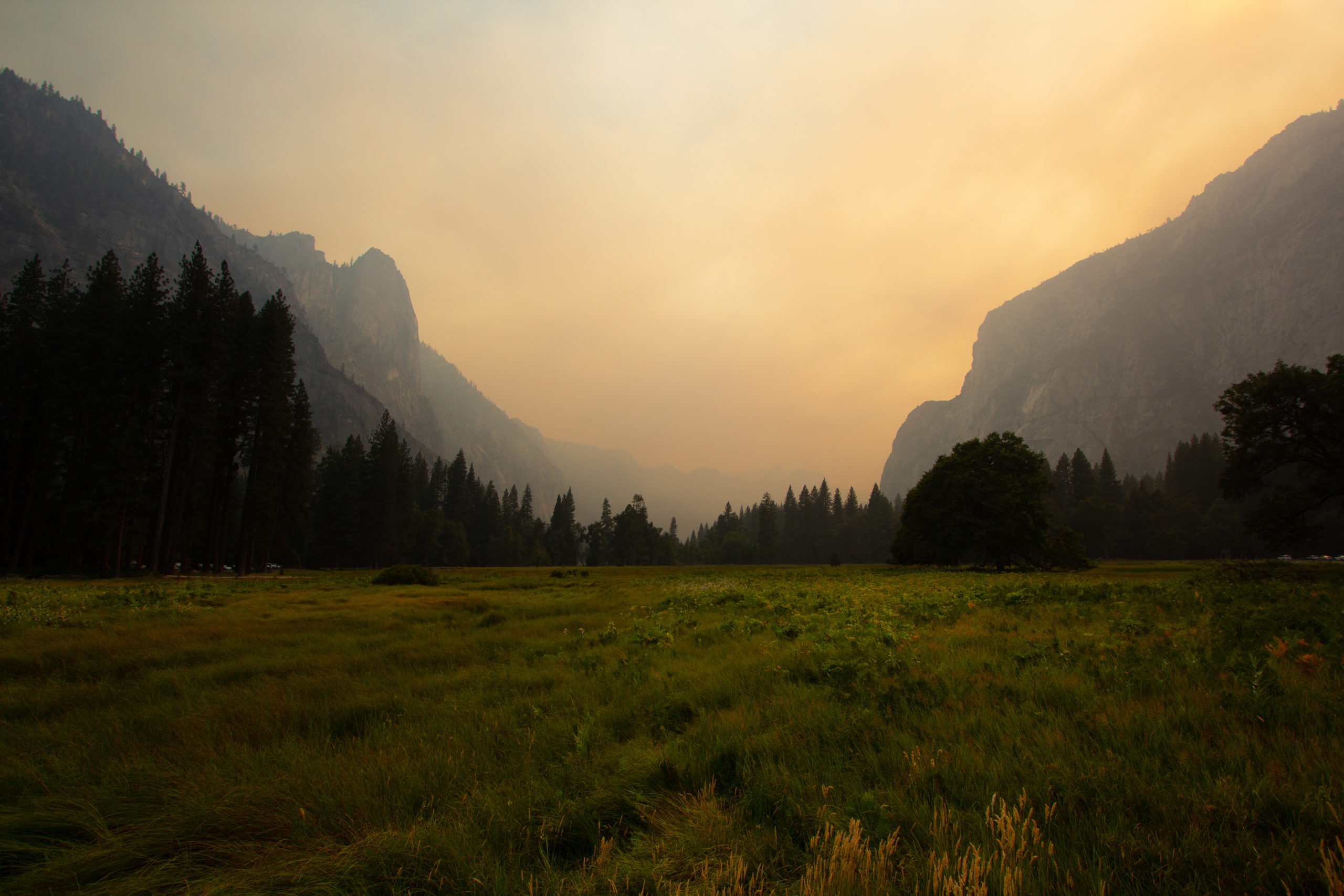 Picture of Yosemite Valley, full of wildfire smoke